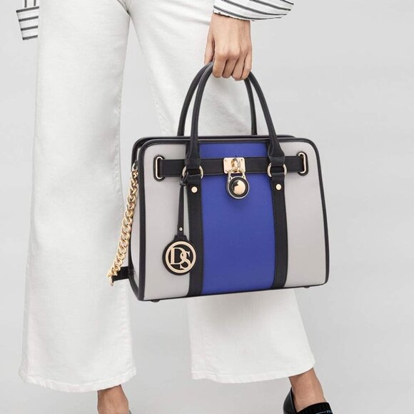 Two Tone Satchel Handbags Purses for Women Vegan Leather Shoulder Bags Large Tot - Picture 2 of 6